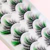 Pack of 10 Green Hand-Tied Outer Corner False Eyelashes, Handmade Natural Cross Cotton Stem, Ideal for Bridal Makeup.