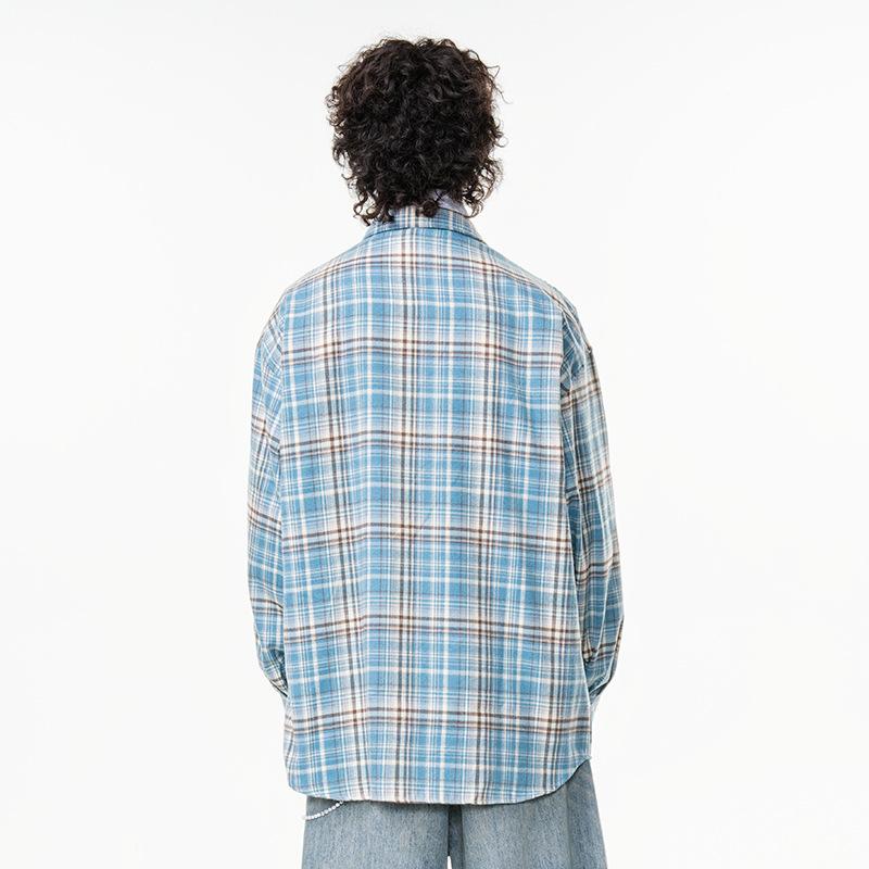 New Japanese Mid-length Men's Fashionable and Trendy Casual Plaid Shirt In Spring