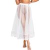 Womens Sheer Mesh Cover Up Skirt Elastic Waistband Lace Trim Midi Tulle Skirt Extender Half Slip