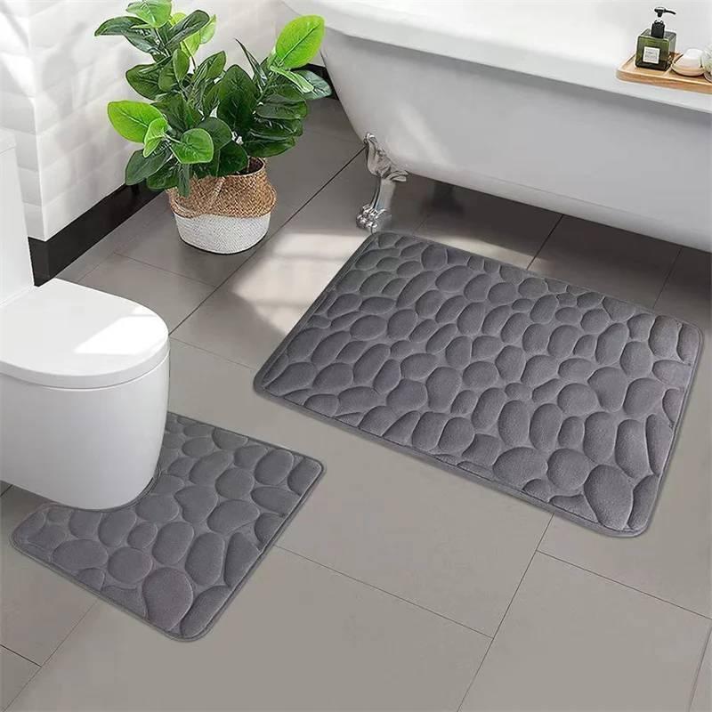 Cobblestone Embossed Non-slip Bathroom Mat Durable Quick Dry Bath Rug for Bathtub Wash Basin Home Shower Room