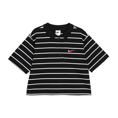 Sportswear Small Logo Embroidered Color Block Striped Comfortable Casual Short Sleeve Polo Shirt Women Polo Shirts Black HM4649-010