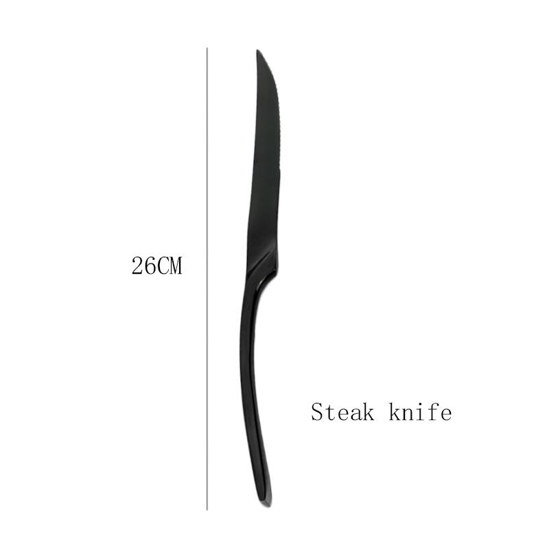 Sada nádobí Nerezová ocel Kuchyňská sada příborů Černý steakový nůž Dezertní lžíce Příbory Vidlička Stolní doplňky