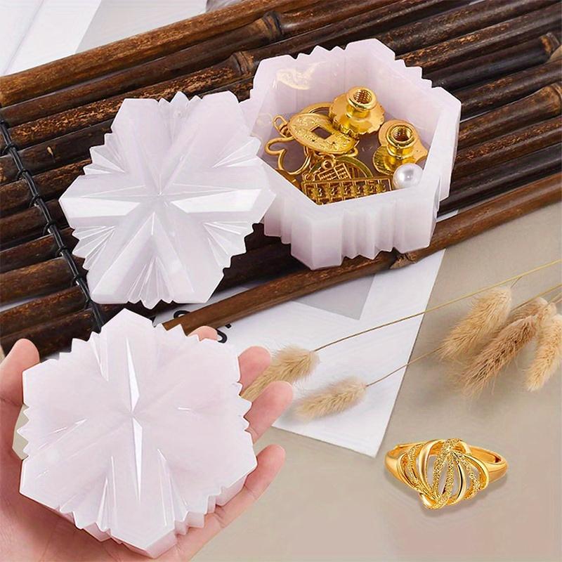 1 Set Snöflinga Design Hartsform Smyckeskrin med Lock - Silikon Epoxigjutform för DIY Hantverk, Prydnadssaksorganisatör och Smyckesdisplay
