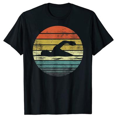 Swimmer Retro Vintage Sunset Swim Swimming Tshirts Men Womens Fashion Casual Tshirt 100 Cotton Loose Oversized T Shirt