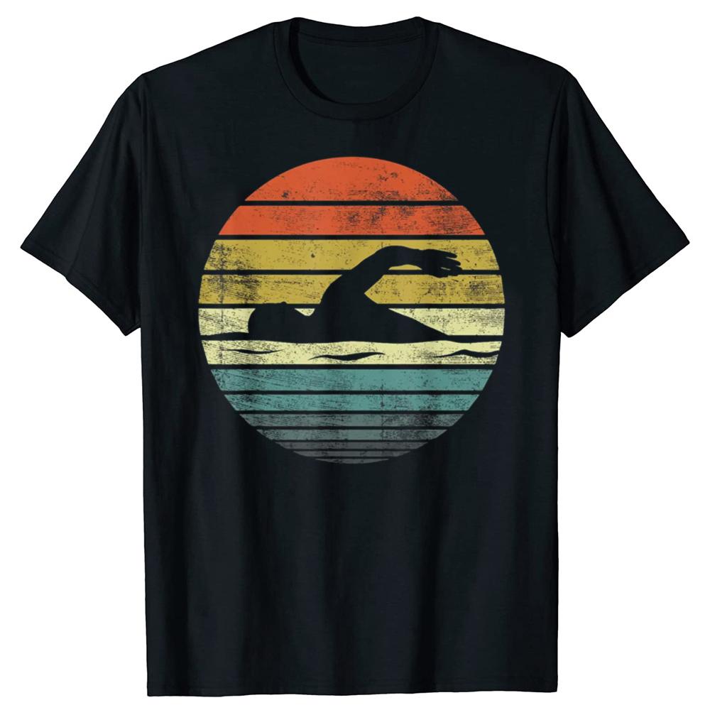 Swimmer Retro Vintage Sunset Swim Swimming Tshirts Men Womens Fashion Casual Tshirt 100 Cotton Loose Oversized T Shirt