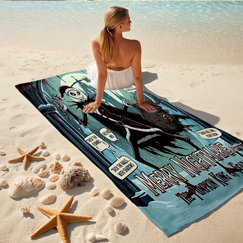 1Pc Nightmare Before Christmas Beach Towel, Quick Dry, Multi-Use for Beach Pool Gym Yoga Home Travel, Christmas, Halloween, Xmas Gift S49
