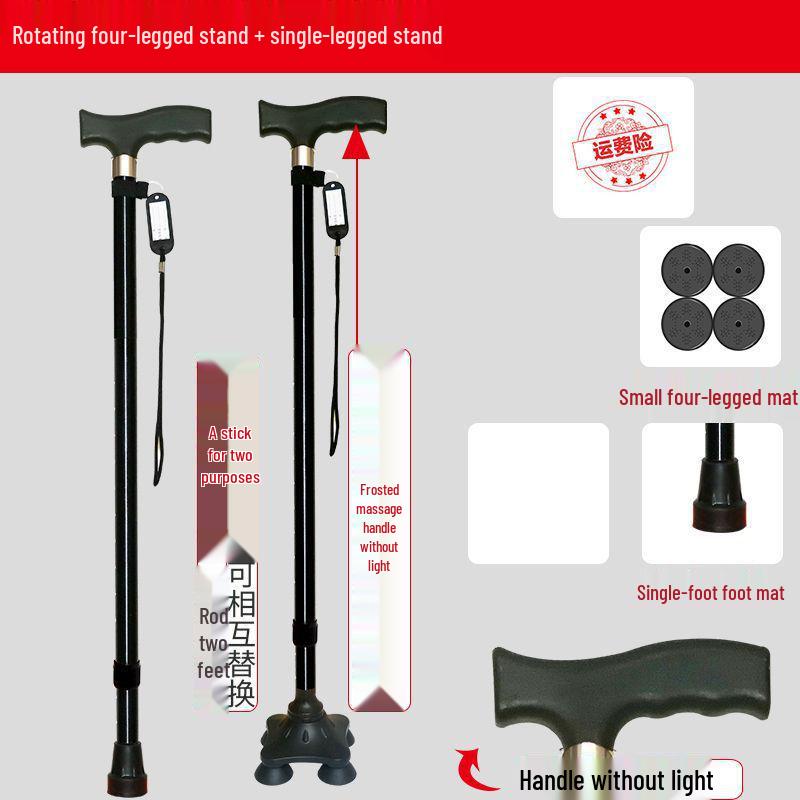 Four-Legged Aluminum Walking Cane with Light, Non-slip, Telescopic, Lightweight, Multi-functional Support for the Elderly