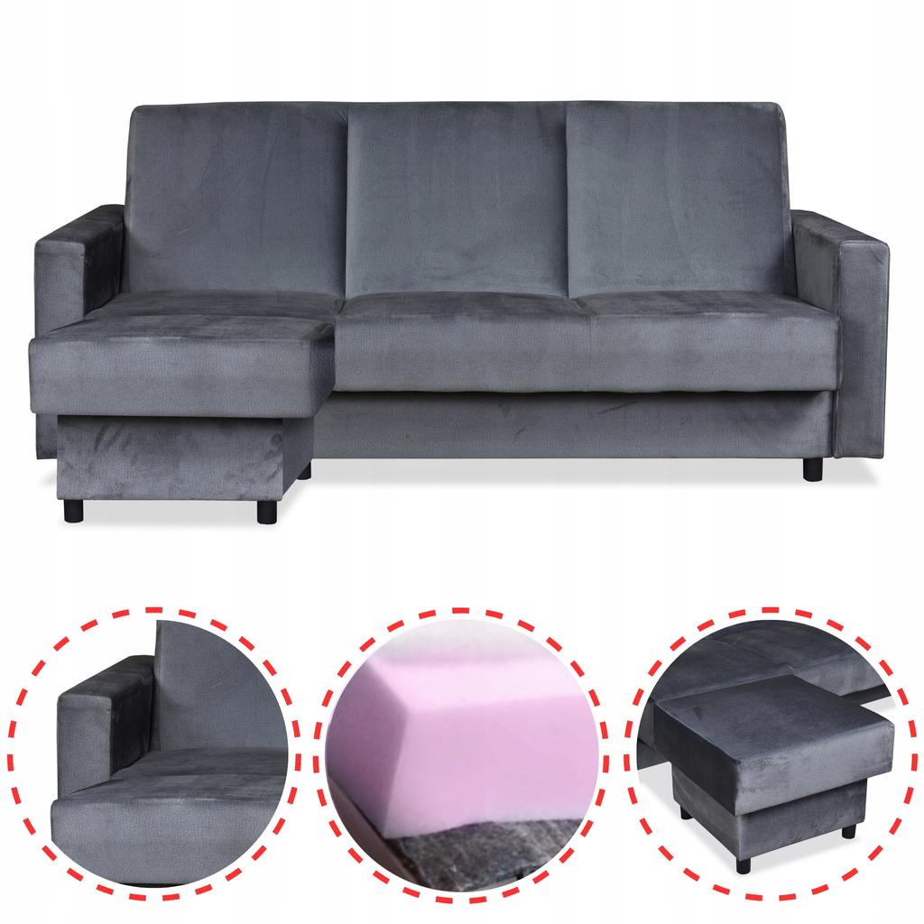 Sofa Corner Sofa Alicja with Pouf Sofa Sofa Bed Family Meble Gray