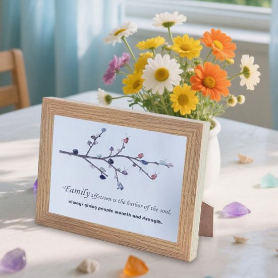 Handmade Sea Glass Decoration with Wooden Frame Rainbow Bird Family Seaglass Wall Art Decoration Framed Sea Glass Friendship Artwork Ornament