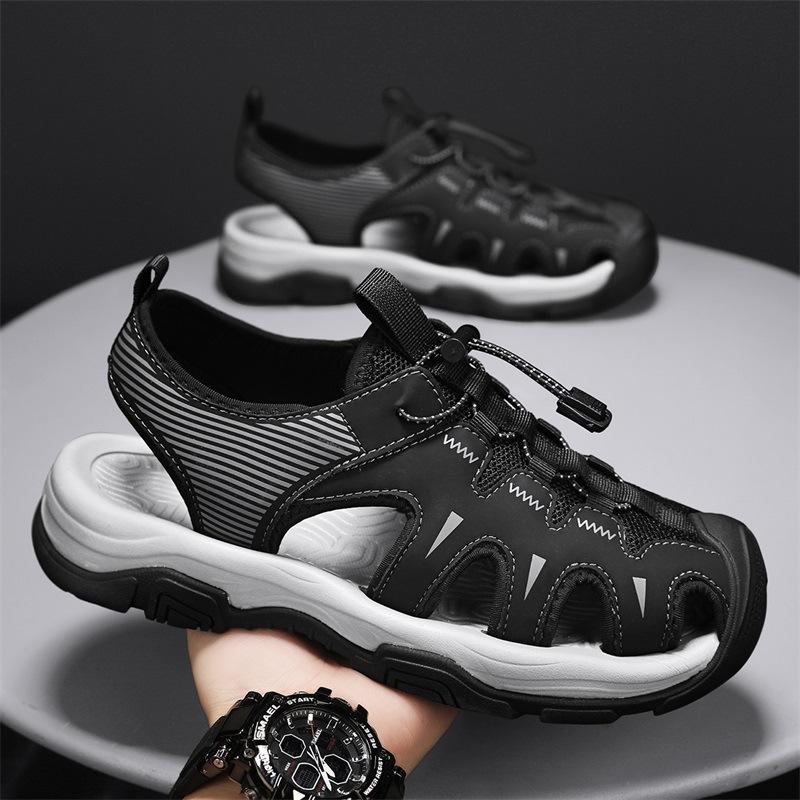 

Мужские модные повседневные дышащие сандалии с повязкой на голову, летние спортивные универсальные пляжные туфли 38 чёрный