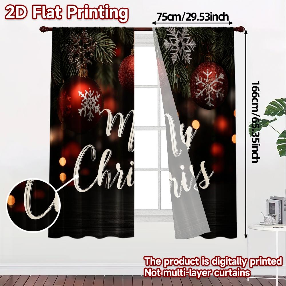 2D Flat Printing  JIT 2pcs   Curtains (Without Rod) FestiveSnowflakes Modern Minimalist Curtains Durable Polyester Curtains