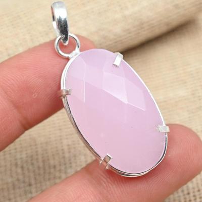 Facettierter rosa Chalcedon aus massivem 925er Sterlingsilber, handgefertigter wunderschöner Anhängerschmuck
