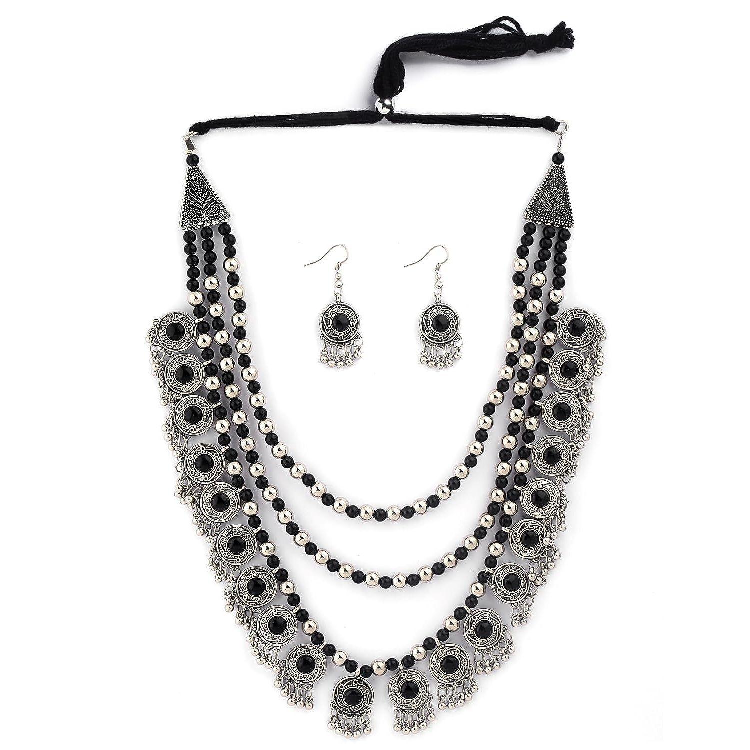 

Сияющая дива, модное новейшее стильное необычное традиционное окисленное ожерелье, комплект украшений для женщин (черный)