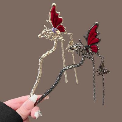 Velvet Butterfly Hairpin With Tassel Women's New Vintage Elegant Antique Hairpin Exquisite Jewelry Hair Accessories Head Stick