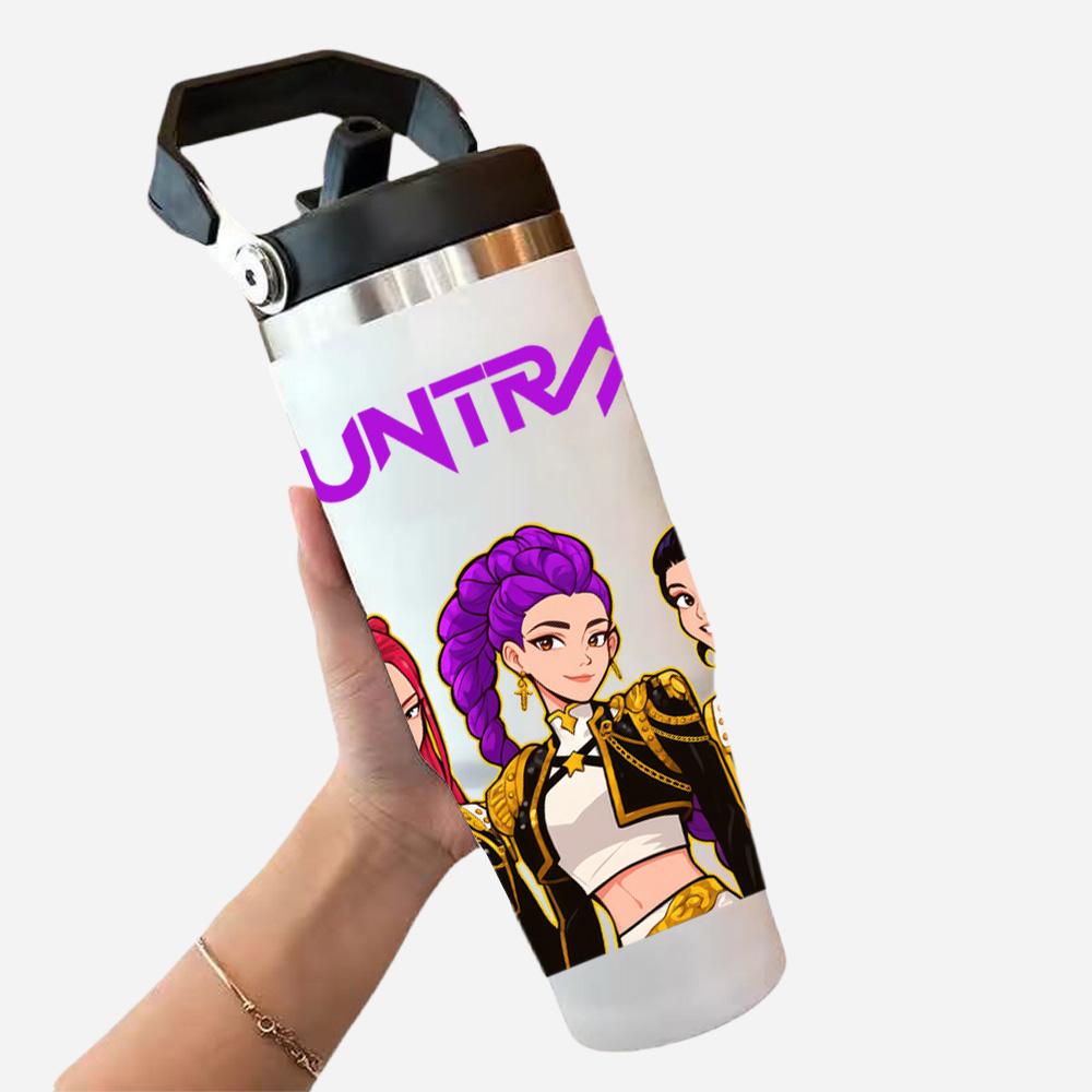Tazza termica in acciaio inossidabile da 30 once, con disegno K-Pop Demon Hunters, per bevande calde e fredde, mantiene la temperatura per 6-12 ore, ecologica, senza BPA, adatta ai portabicchieri dell'auto, borraccia, regalo per bambini