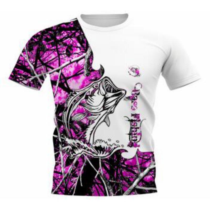 Summer Round Neck Fishing Pattern 3D Print Top Fashionable Casual Short Sleeved Men's T-shirts