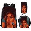 2023 African Girl Backpack 3pcs/set Students Boys Girls Schoolbag Pen Bag Lunch Bag Fashion Feminina Notebook Backpack