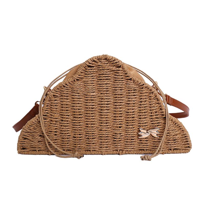 

Summer Solid Straw Woven Women s Shoulder Bag Half Moon Retro Beach Crossbody Bag Hot Sale Vacation Casual Stylish Purse Bag коричневий