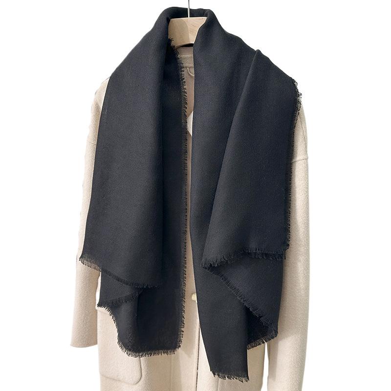 Simple literary and artistic yarn with sunscreen, elegant shawl, women's solid color square short fringed temperament scarf