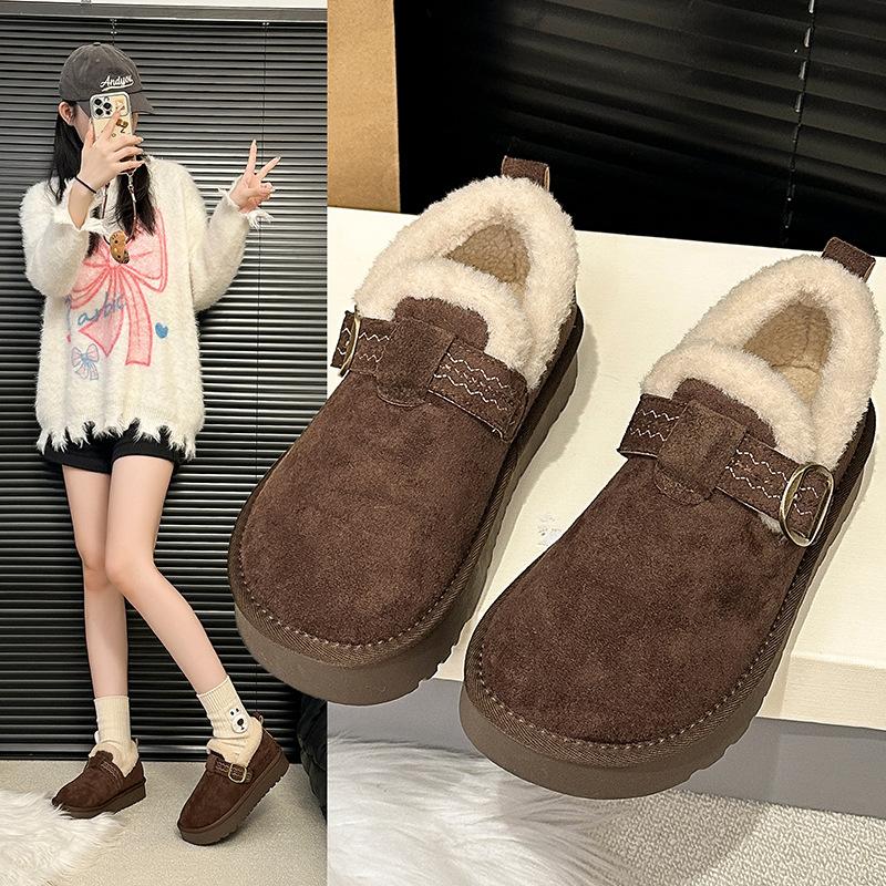 Thick-soled Birkenstocks 2025 Winter New Women's Velvet Non-slip Warm Fluffy Cotton Shoes Flat-soled Bread Shoes Cotton Shoes