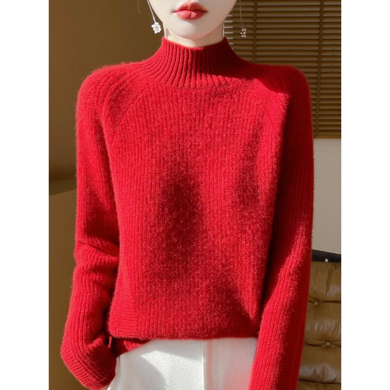 New Autumn and Winter Style Ingot Needle Knitted Cardigan for Women with Half Turtleneck Inner Sweater Fashionable Loose Thick Base Top