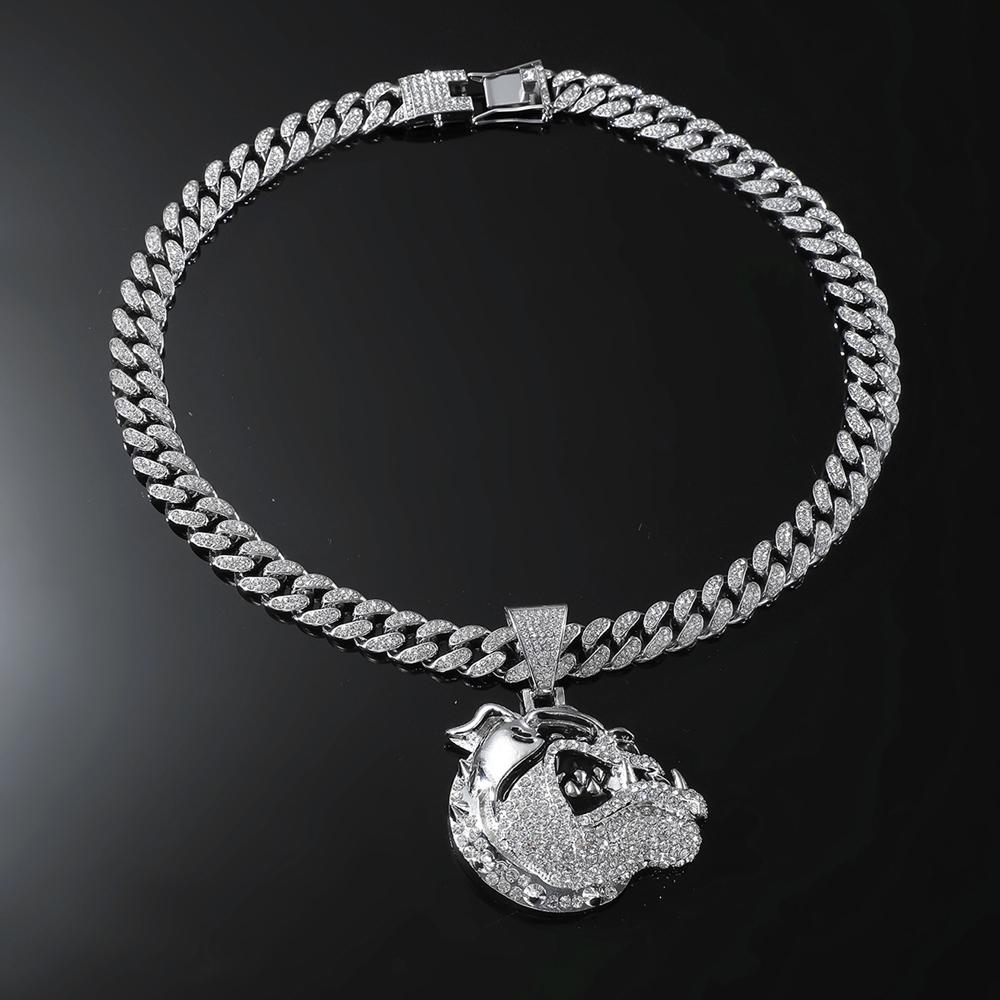 Trendige Herren Hip Hop Hund Anhänger Halskette mit 13mm kubanischer Kette Hiphop Tier Anhänger Halsketten Mode Punk Charme Schmuck Geschenke