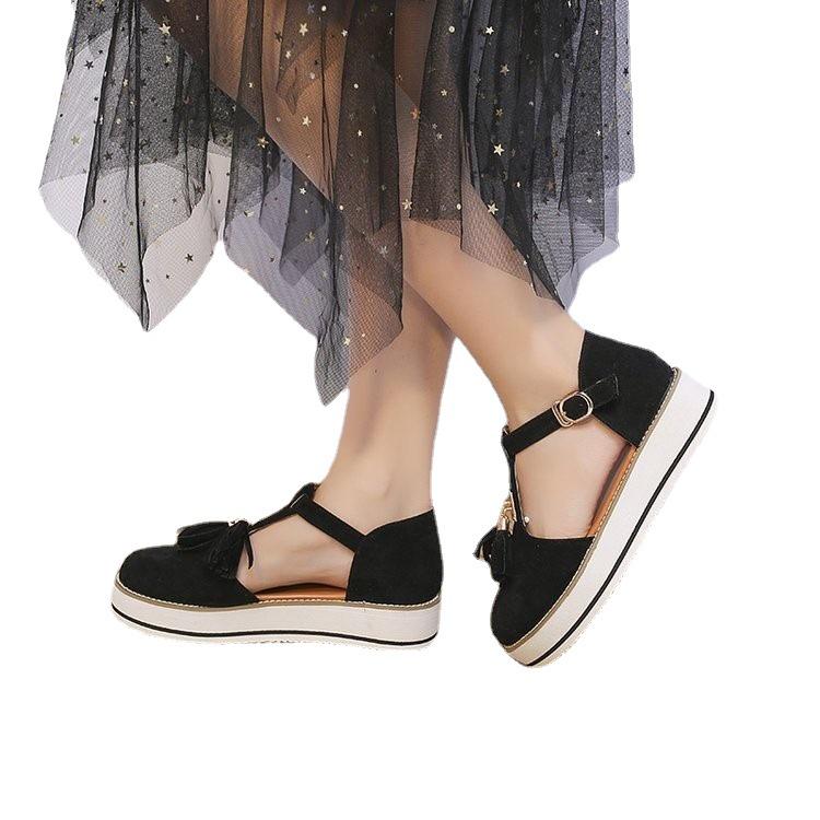 2021 Sommer Übergröße Damen Quasten-Plateausandalen mit dicker Sohle