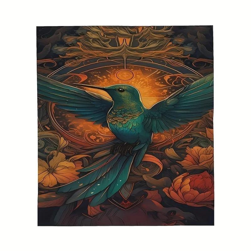 Hummingbird flower digital printed flannel blanket suitable for bedrooms, cars, outdoors, sofas,travel,offices,camping,best gift