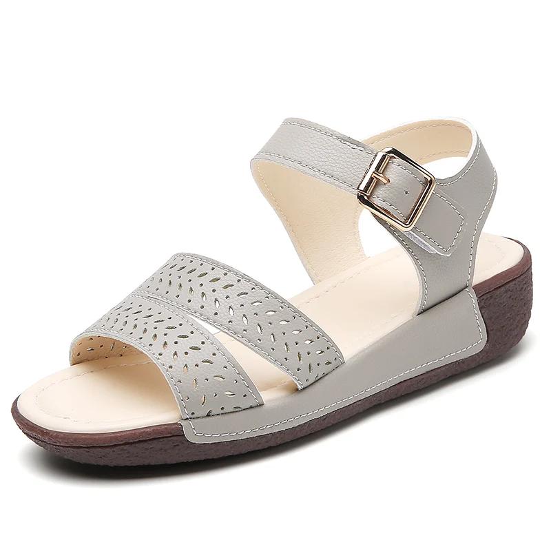 Ladies Non Slip Lightweight Platform Sandalias Mujer Casual Summer Shoe Women Wedge Sandals Fashion Hollow Cowhide Beach Sandals