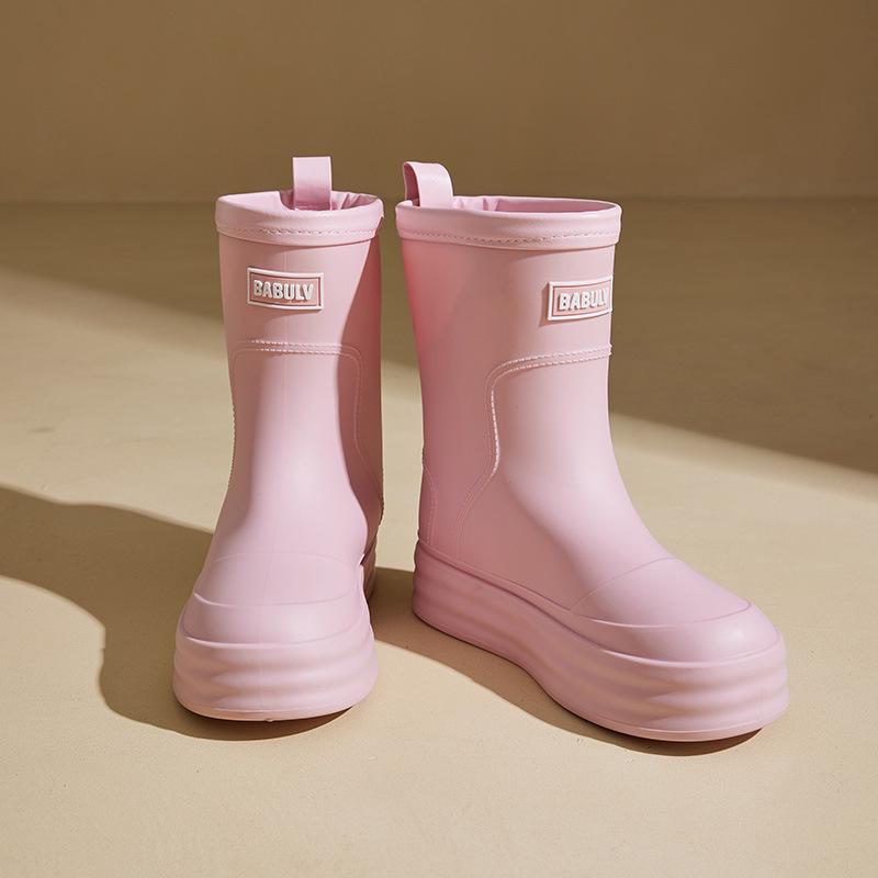 

Жіночі водонепроникні модні гумові чоботи середньої довжини з обробленими манжетами - Гумове взуття з вельветом для носіння на вулиці та на кухні 40/41 рожевий