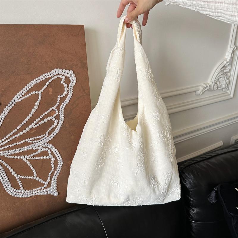 

Small fresh chiffon small flower shoulder back heart bag shopping bag large capacity casual lazy canvas bag