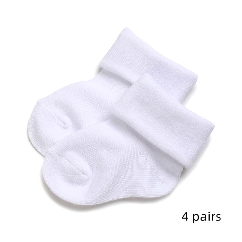 4 Pairs White Baptism Lovely Cotton Baby Socks 0-1 Year Old Newborn Baby Boys And Girls Socks