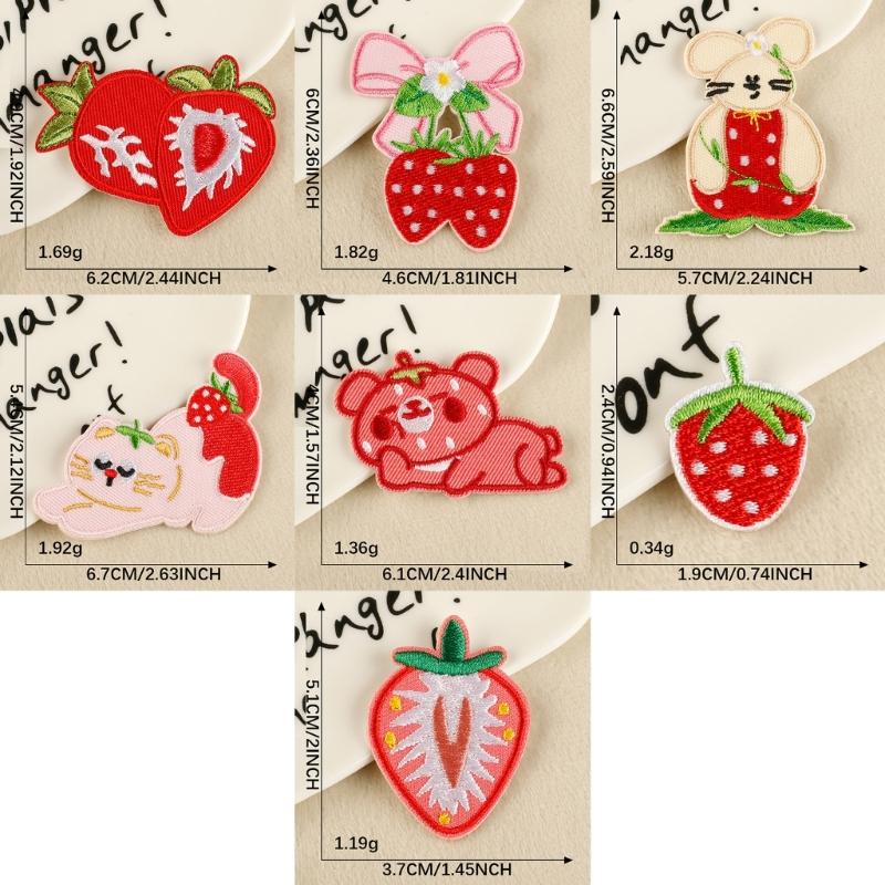 7Pcs Strawberry Animal Iron On Fabric Patches Applique For Clothing Jackets Bag Hat Sewing Adhesive Embroidered Applique