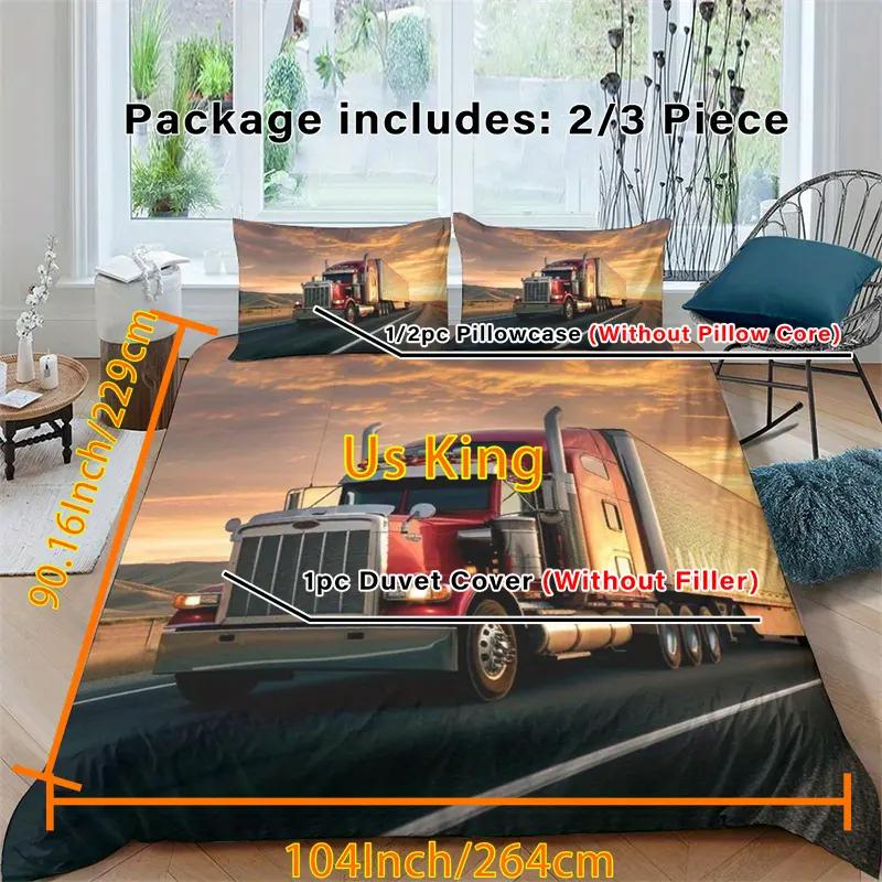 Truck 3D Digital Print Polyester Duvet Cover Set, Zipper Closure, All-Season Comforter Cover Kit, Machine Washable