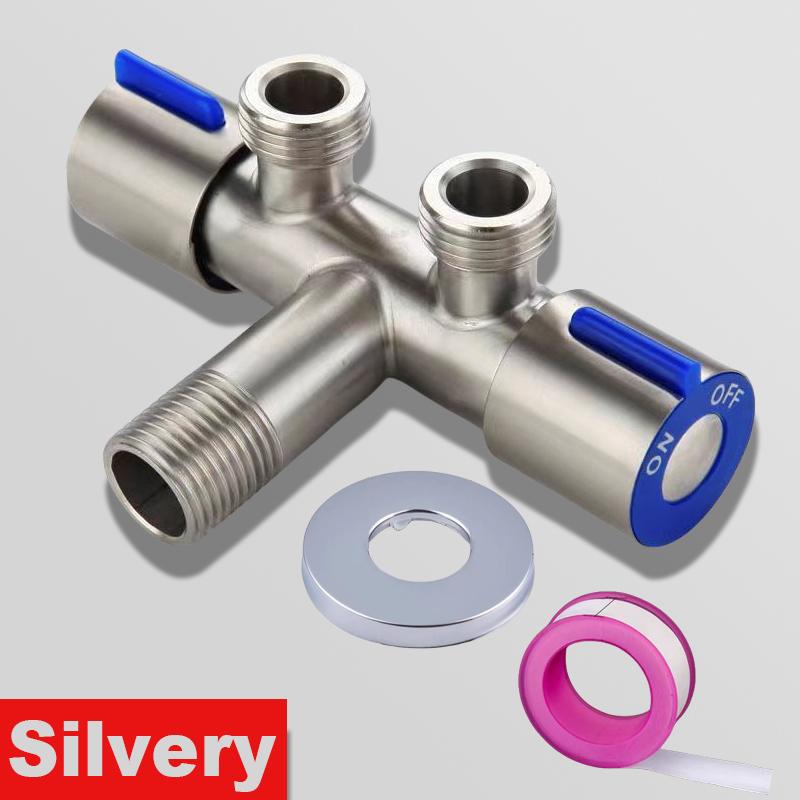 

SUS304 stainless steel dual control 1 in 2 out bathroom toilet angle valve washing machine dual water bidet angle valve faucet серебряный