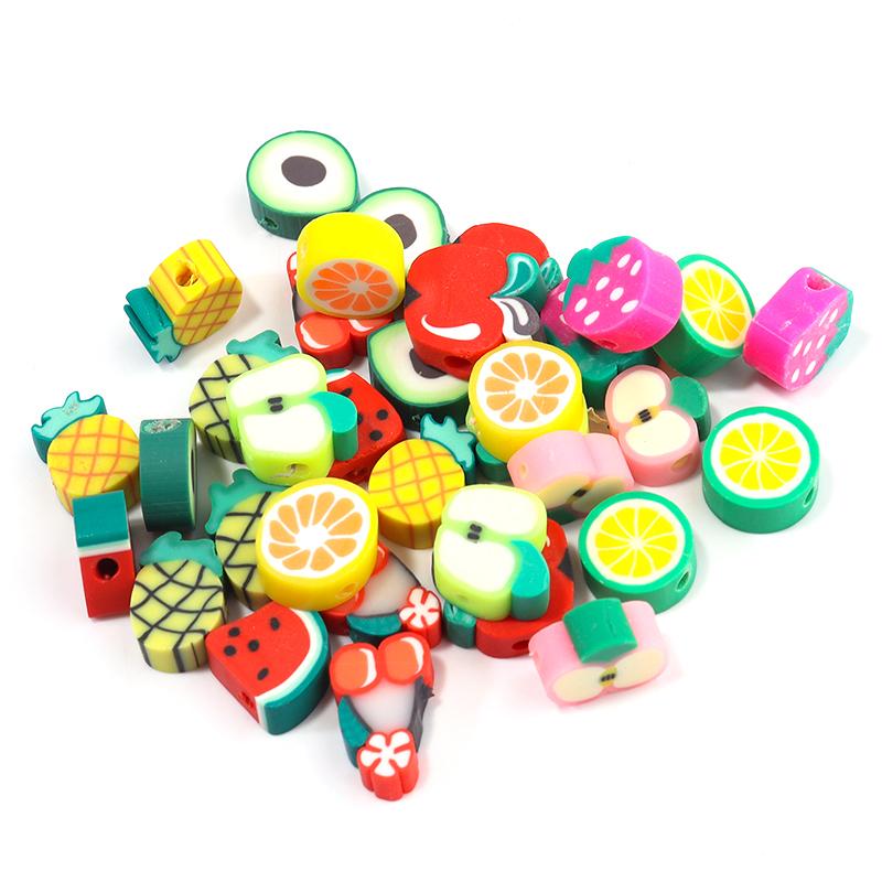 50pcs Fruit Soft Polymer Clay Beads Pottery Loose Spacer Beads For Jewelry Making DIY Bracelets Necklace Earrings Accessories