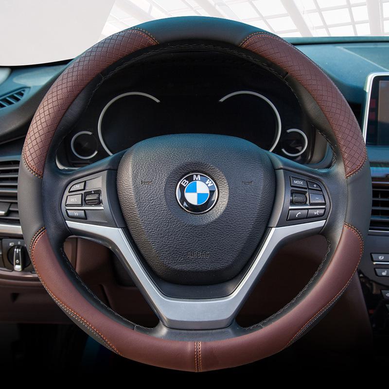 Car Leather Steering Wheel Cover - All-Season, Fits Various Models, Embossed Design