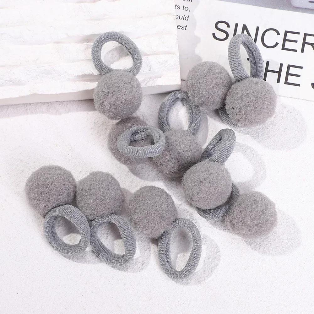 RAINBOW BOWS 10Pcs Elastic Hair Bands Plush Ball Rubber Band for Baby Girls Scrunchie Hair Ties Kids Baby Hair Accessories