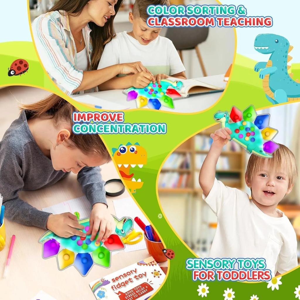 Dinosaur Color Sorting Sensory Toy Activities Toy Fine Motor Matching Game Montessori Autism Fidgets Toys for Kids Adults Boys