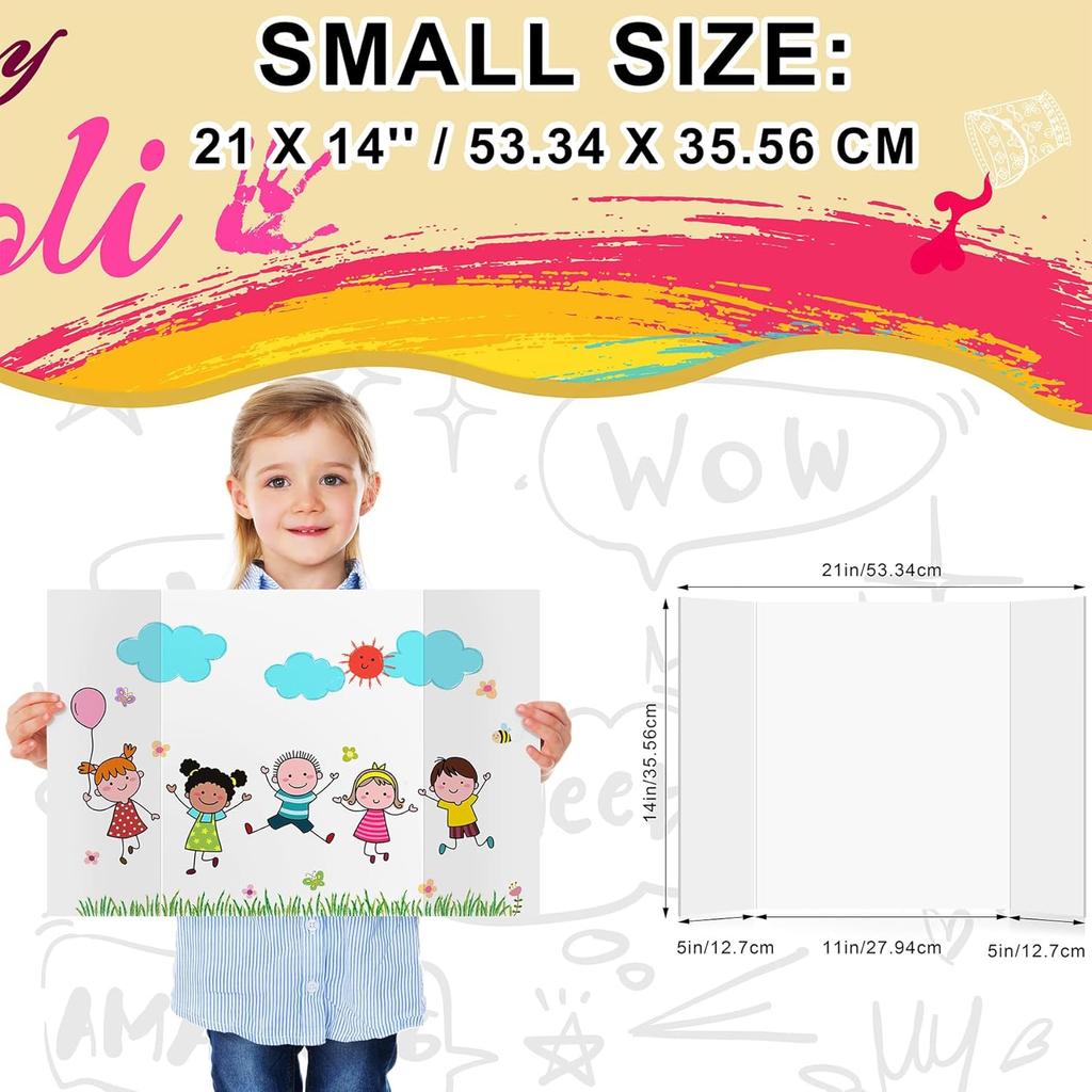 HAUTOCO 3 Pcs Small Trifold Poster Board 21 x 14 inches Tri Fold Presentation Boards White Corrugated Project Boards for Science Fair, School