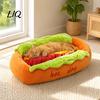 Weiches Cord-Haustierbett Hot Dog Bett, Niedliches Gemütliches Kuschel-Bett mit Abnehmbarem Waschbarem Polster, Lustiges Leicht zu Reinigendes Bett für Katzen, Brötchen-Plüsch, Kleine Hunde, Sofa, Tier