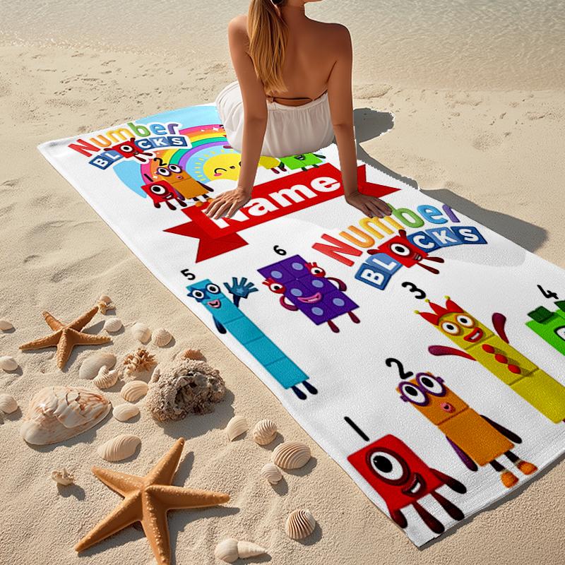 Custom Name Ultra-Soft Beach Towel with Numberblocks Theme,Ideal for Pool - Camping, Diving - Perfect Travel Essential, Vibrant Beach Towel.