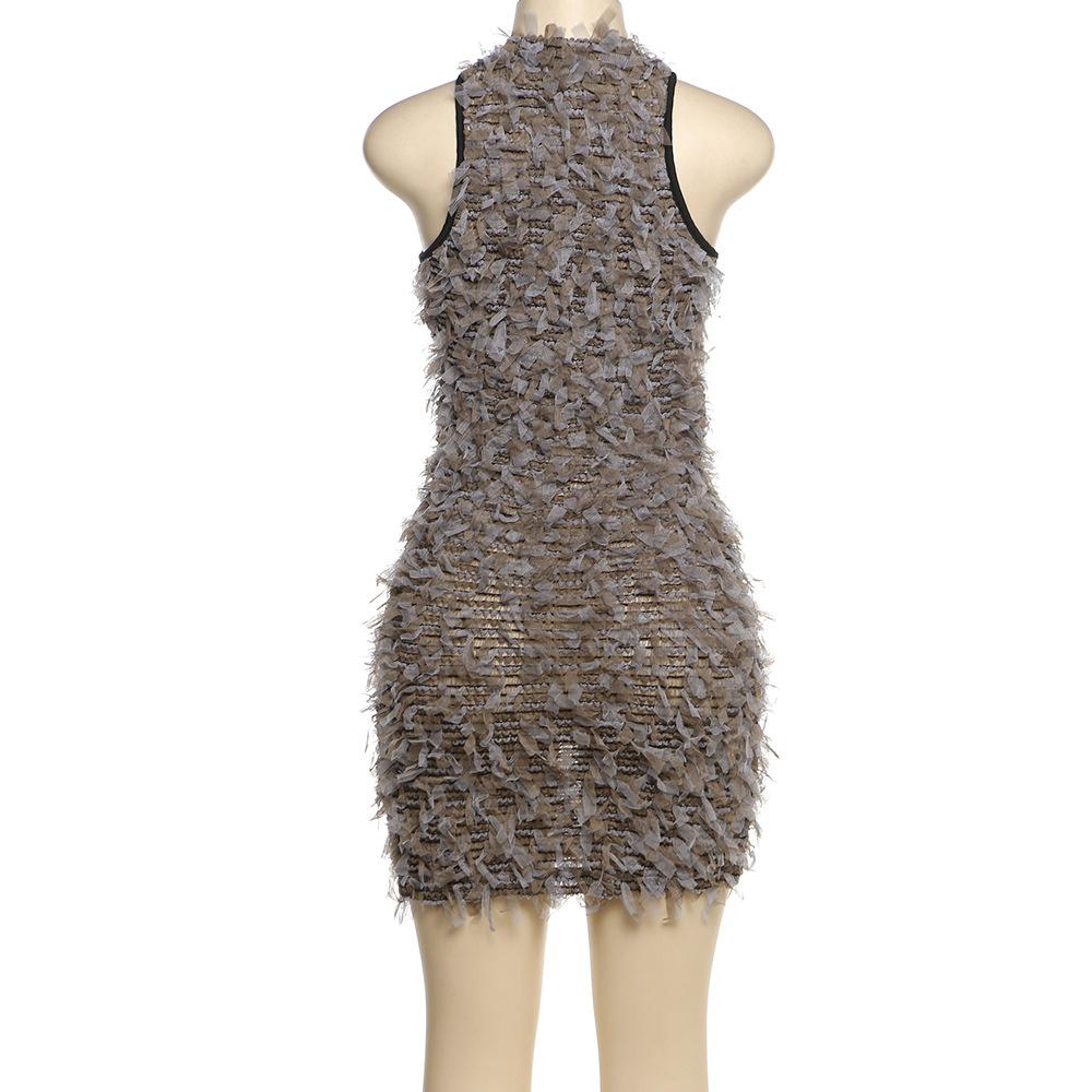 Neues Damen Ärmelloses Bodycon Gestreiftes Reißverschluss Party Abend Club Mini Kleid