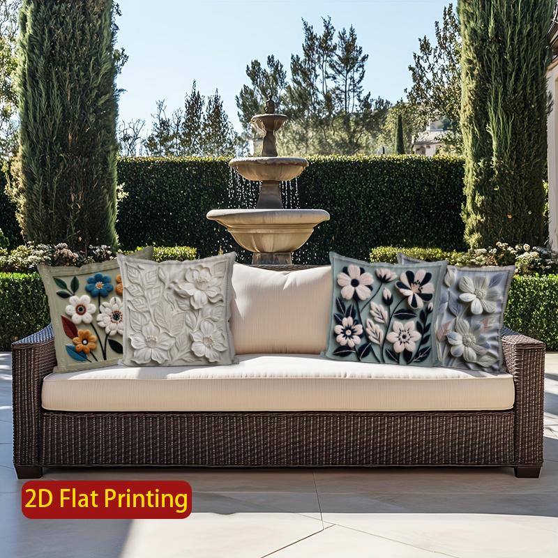 2D Floral 3D-Embossed Pattern Decorative Cushion Covers Pattern Cushion Cover Suitable For Sofa Bedroom Car Pillow Cover