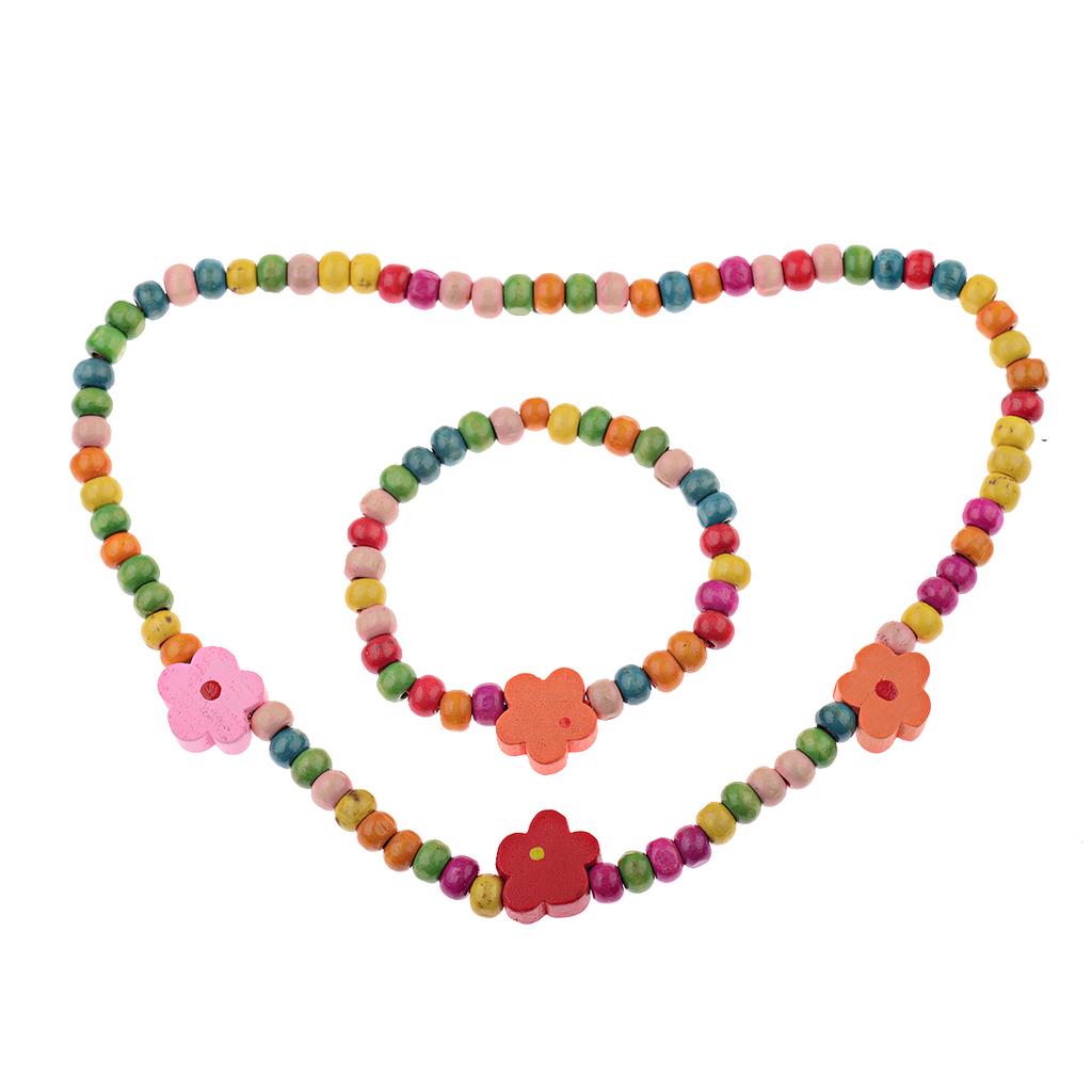 TopHanqi Girls Zircon Sets Cute Animal Butterfly Wood Beads Necklace Bracelet Set For Kids Children Girls Birthday Party Gift