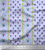 Soimoi Gray Japan Crepe Satin Fabric Stripe & Freesia Floral Print Fabric by Metre 42 Inch