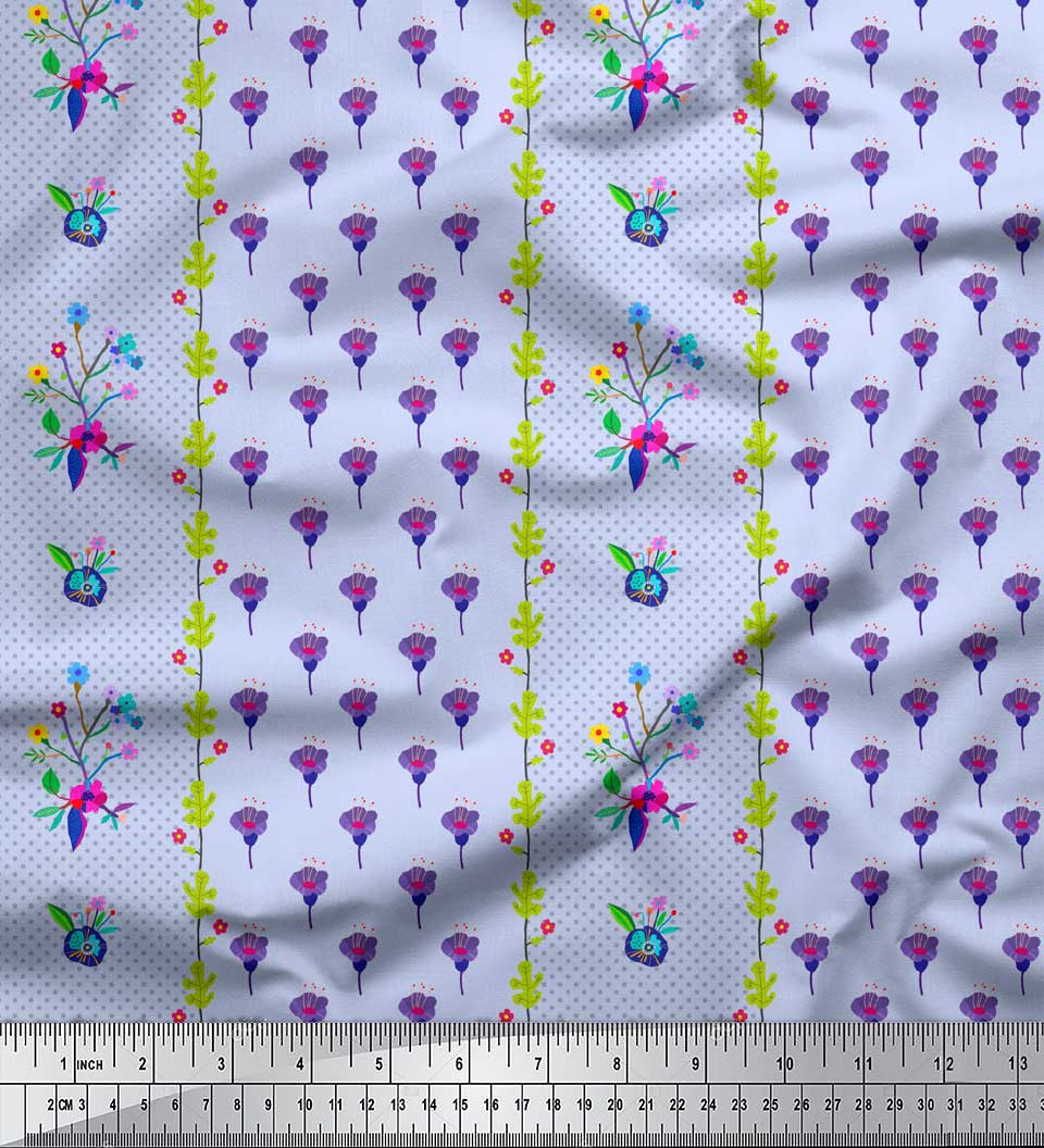 

Тканина Soimoi Grey Японський креп-сатин у смужку та фрезію з квітковим принтом на метр 42 дюйма 42 Inch Wide - Poly Crepe синій