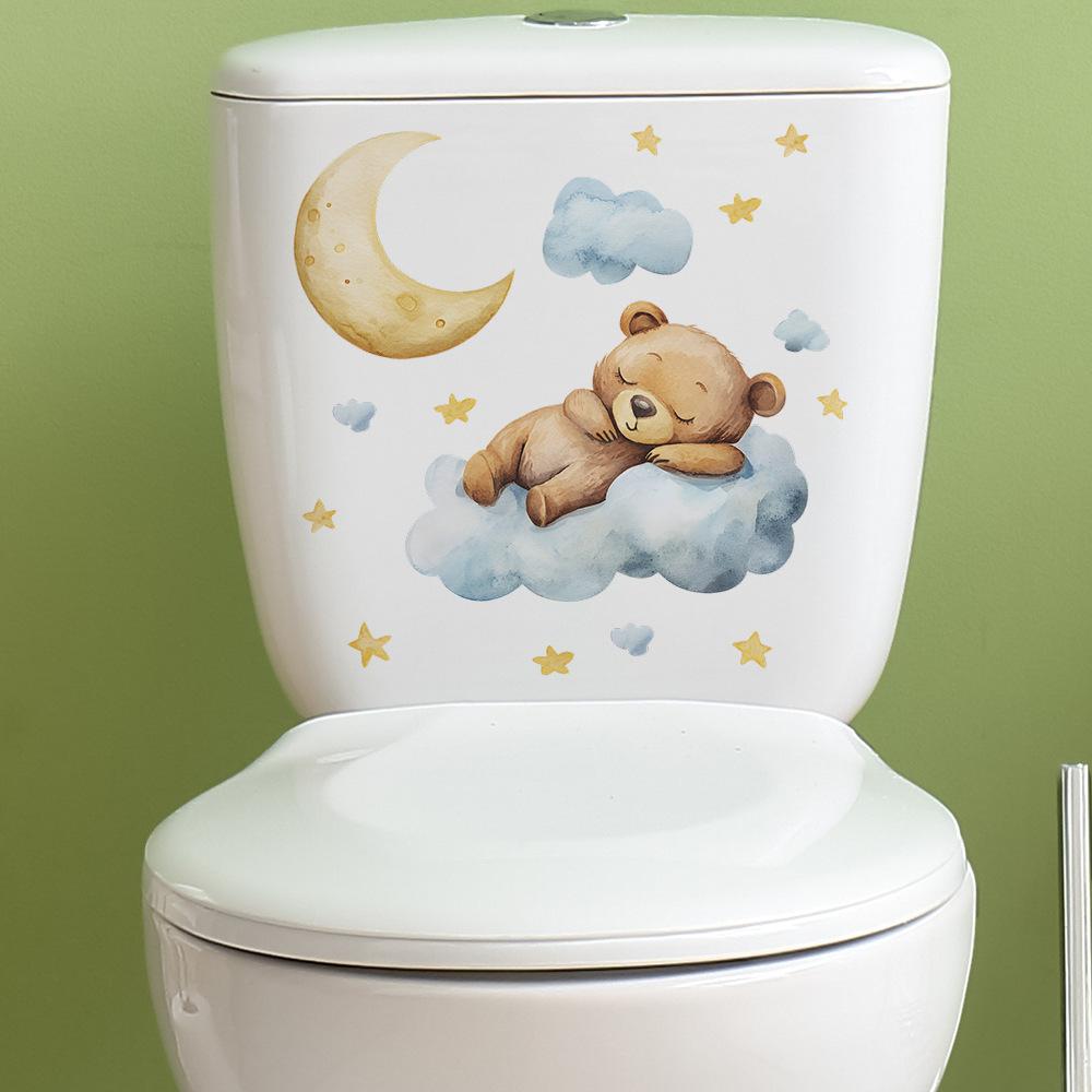 Cartoon Bear Moon Cloud Stars Wall Sticker Self-Adhesive Removable Hallway Dorm Home Decor