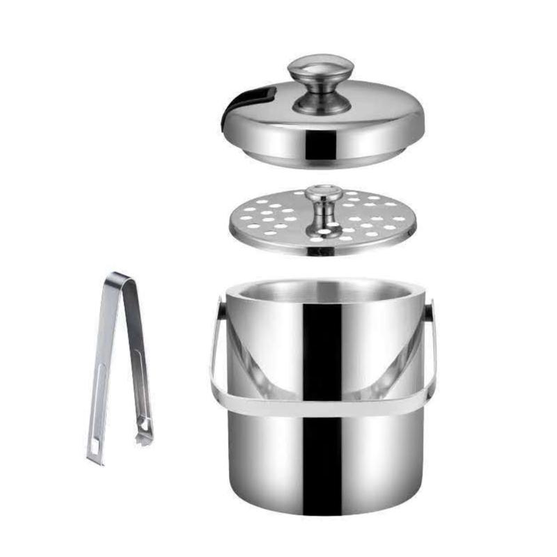 

Portable Ice Bucket Cooler Double Wall Stainless Steel Wine Beer Ice Cube Container with Tongs Clip for Bar Kitchen Tool 1