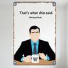 Vintage 'That’s What She Said' Metal Tin Sign with Man Holding Mug - Office Humor Decor, Rusty Border Rivets, for Bar Man Cave H
